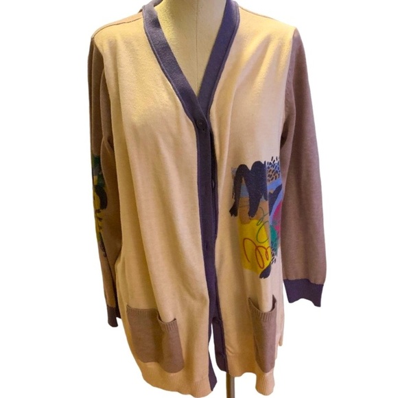 LOGO Lori Goldstein, Color Block Cardigan Gracie’s Vintage Rose Size Large - Picture 1 of 9